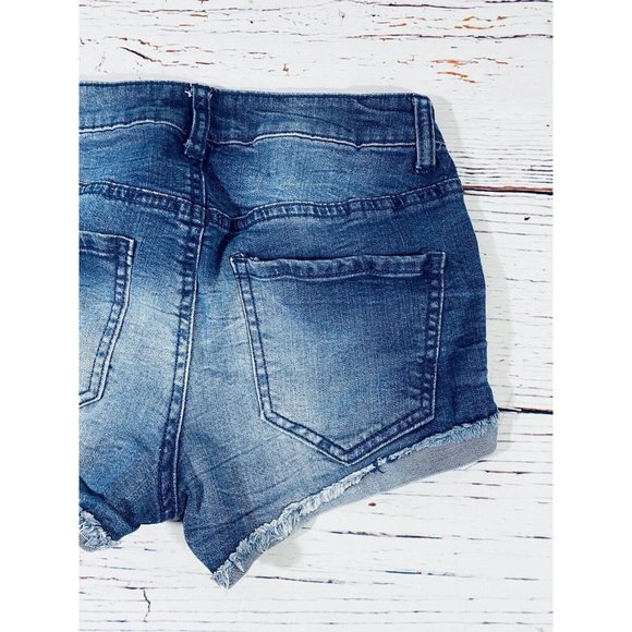 Mudd FLX Stretch Womens Jean Shorts Sz 3 Denim Booty Raw Rolled Hem Blue Shorty - Picture 6 of 9